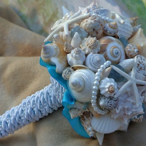 Seaside Bouquet Malibu Blue, Seaglass,Starfish and Seashell Bouquet image 3