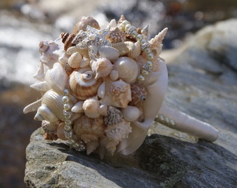 Rhinestone Starfish Pearl and Rhinestone One of a Kind Seashell Beach Seaside Destination Bouquet/Boutonierre Set