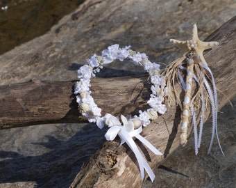 Flower Girl Seashell Hair Crown and Starfish Wand Set