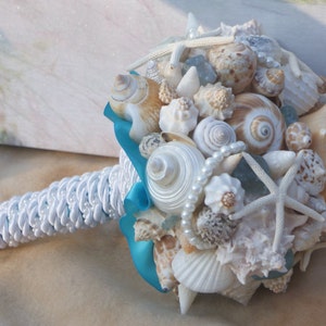Seaside Bouquet Malibu Blue, Seaglass,Starfish and Seashell Bouquet image 5