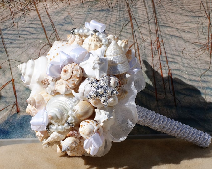 By the Silver Moon Rhinestone Starfish and  Seashell Wedding Bouquet /  Beach Bouquet / Summer Bouquet /  Made to Order