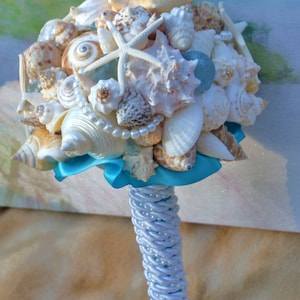 Seaside Bouquet Malibu Blue, Seaglass,Starfish and Seashell Bouquet image 4