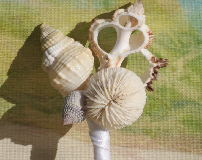 Boutonniere with Mushroom Cap and Cut Seashell Groom and Groomsmen, seaside, beach wedding