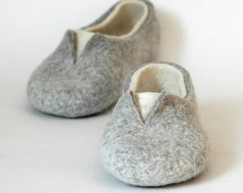 Felted slippers for women - lovely natural womens house shoes in colors of white and grey