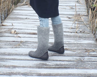 Botas de fieltro para mujer en tonos grises, Botas de nieve de invierno