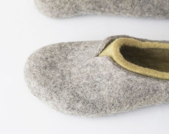 Felted slippers for women - lovely natural women's house shoes in colors of olive green and grey