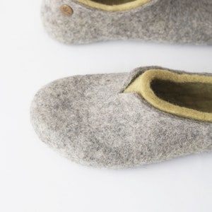 Felted slippers for women lovely natural women's house shoes in colors of olive green and grey image 1