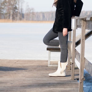 Milk white felted boots for cold winter - boiled wool shoes - snow boots