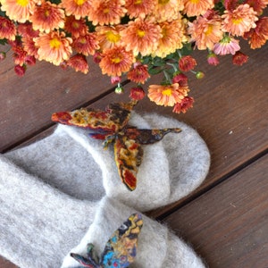 Felted slippers for women slip in slippers with colorful butterflies image 1