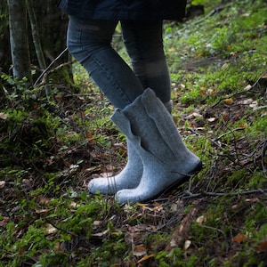 Grey felted boots for autumn and winter - boiled wool shoes - perfect snow boots