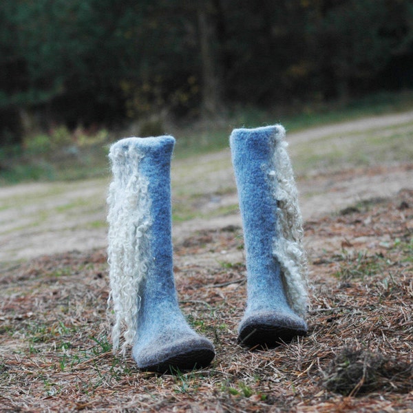 Felted Boots Denim for women made from natural boiled wool - felt winter boots - handmade in Europe