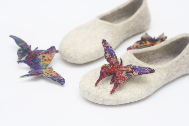 Felted slippers for women with felted butterflies image 3