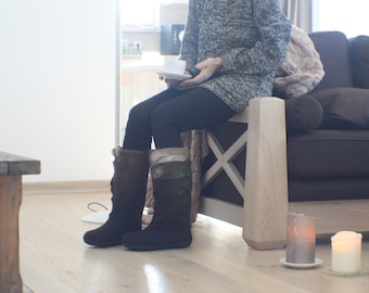 Felted Wool Winter Boots for Women, Dark Handmade Boots, Natural Boiled Wool Footwear, Made in Europe