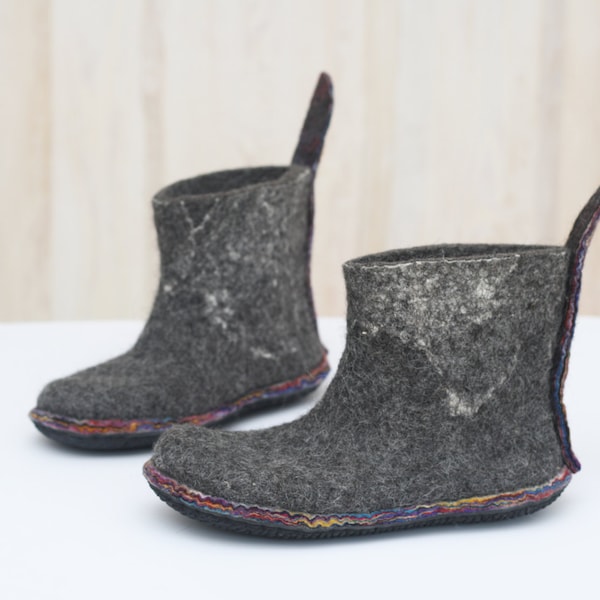 Felted booties for women with extra thick felted sole - barefoot shoes