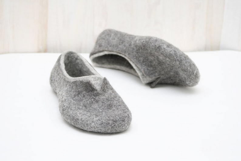 Felted Slippers Grey Natural Unisex Bathroom Slippers for - Etsy