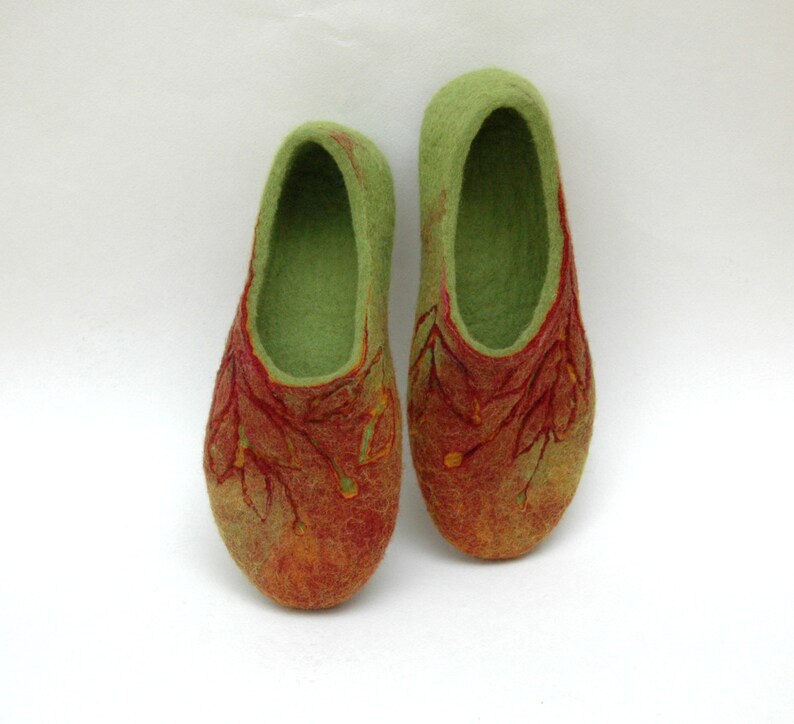 Felted slippers for women in green ad brick red perfect birthday or housewarming gift image 3