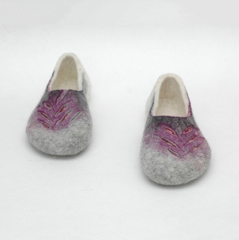 Felted slippers for women in lilac and grey colors woolen clogs perfect gift for Christmas or housewaming image 2