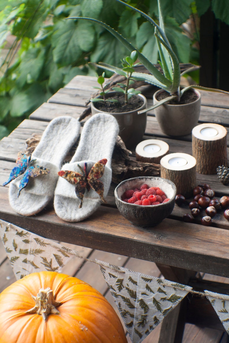 Felted slippers for women slip in slippers with colorful butterflies image 3