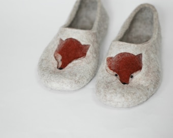 Felted slippers for a women Fox Lover - made from natural European sheep wool