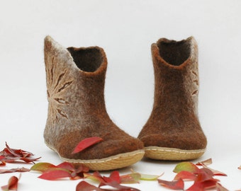 Felted shoes for women - Caramel brown colors