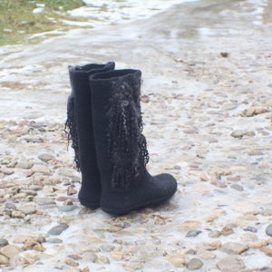 Felted black wool boots for women - great winter footwear for any weather