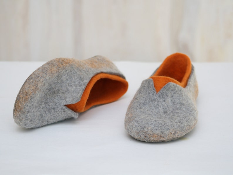 Felted slippers for women natural and colourful woollen clogs for home image 9