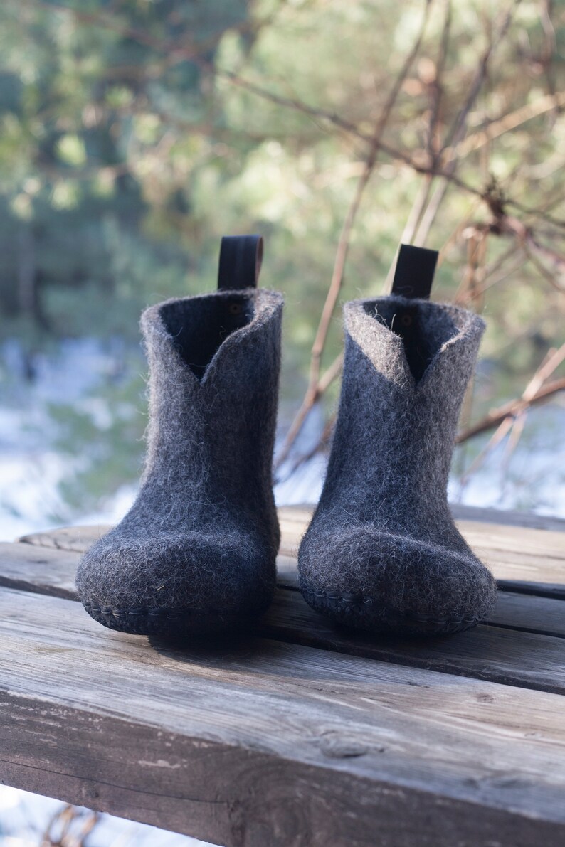 Grey felted boots for women perfect booties for spring, autumn, and winter image 8