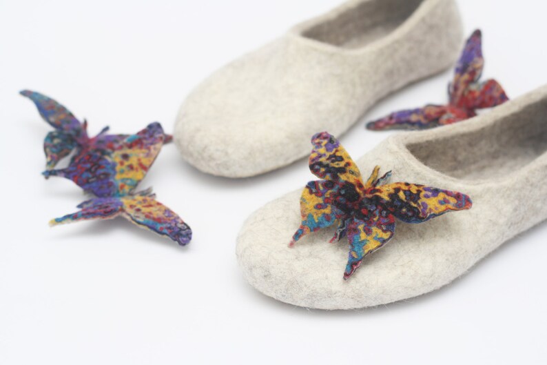 Felted slippers for women with felted butterflies image 2