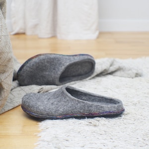 Felt slippers with multilayer sole, woman home shoes, made from natural 100% wool, custom sizes, Christmas gift