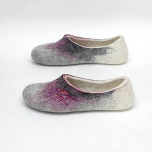 Felted slippers for women in lilac and grey colors woolen clogs perfect gift for Christmas or housewaming image 1