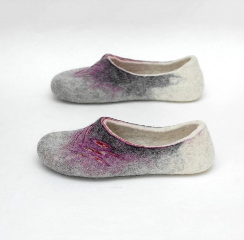 Felted slippers for women in lilac and grey colors woolen clogs perfect gift for Christmas or housewaming image 1