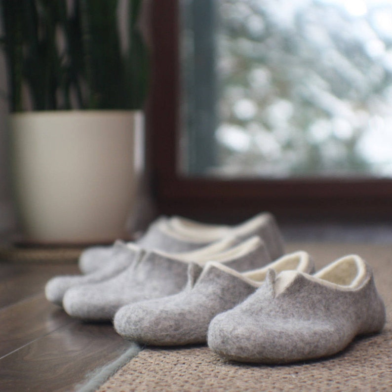 Felted slippers for women lovely natural womens house shoes in colors of white and grey image 2