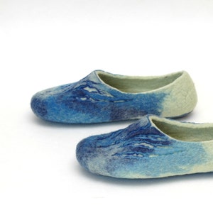 Hand Felted Slippers for women Navy Blue Mint Pure wool barefoot shoes image 4