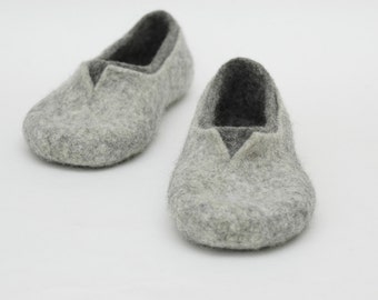 Felted slippers - Grey Natural Unisex bathroom slippers for men and women