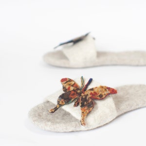 Felted slippers for women slip in slippers with colorful butterflies image 8