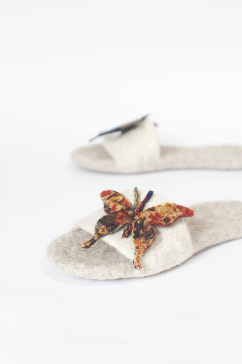 Felted slippers for women slip in slippers with colorful butterflies image 8