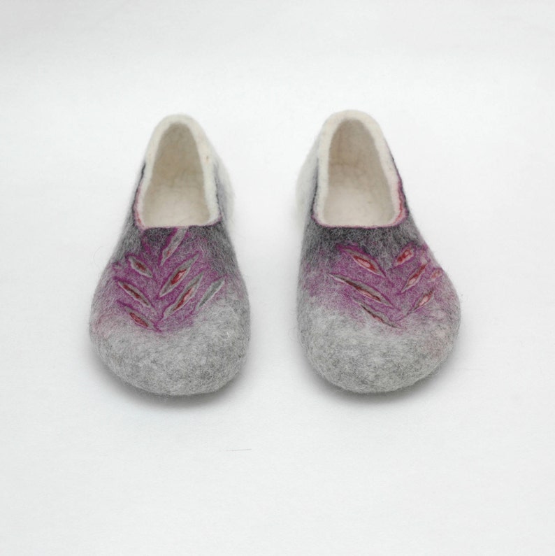 Felted slippers for women in lilac and grey colors woolen clogs perfect gift for Christmas or housewaming image 3