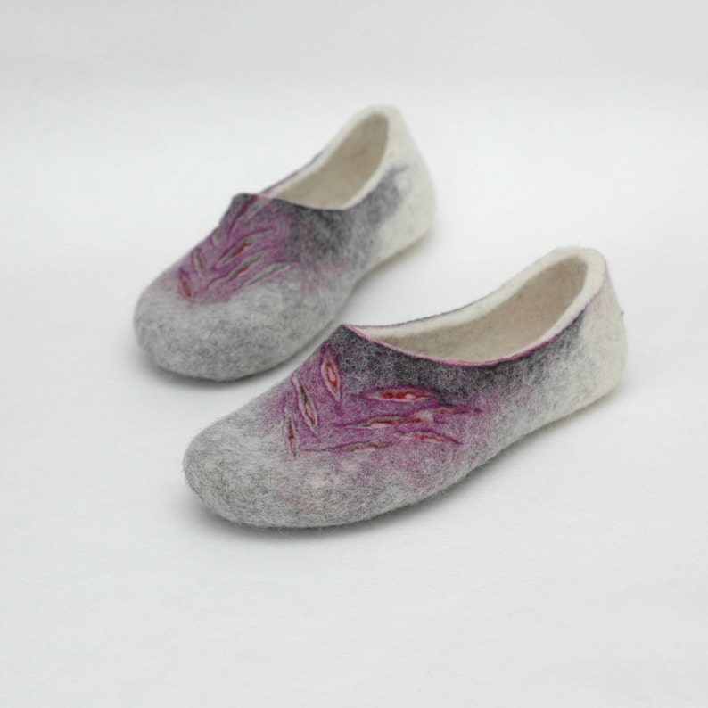 Felted slippers for women in lilac and grey colors woolen clogs perfect gift for Christmas or housewaming image 5