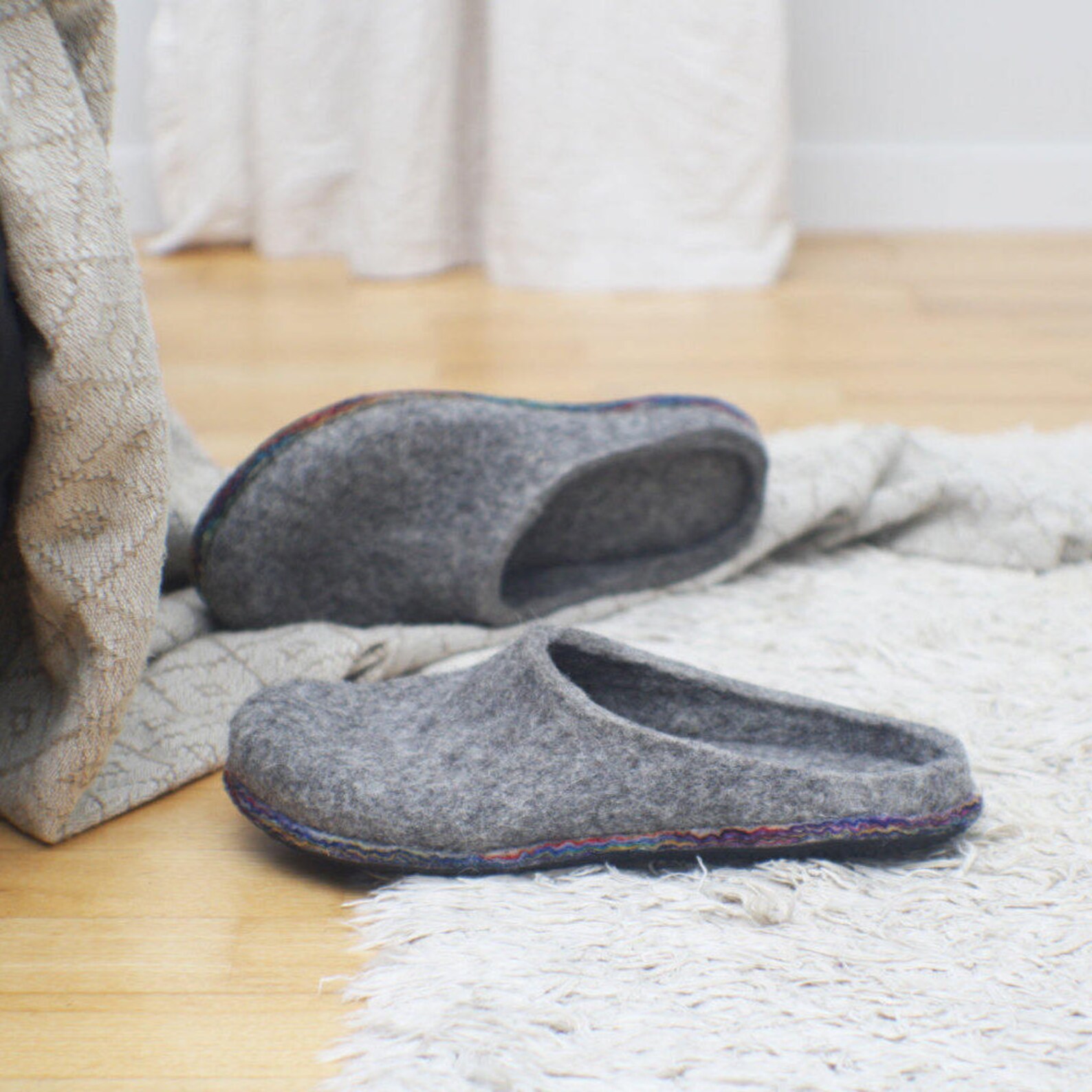 Felt Slippers for Men With Extra Thick Felted Soles, Made of Natural ...