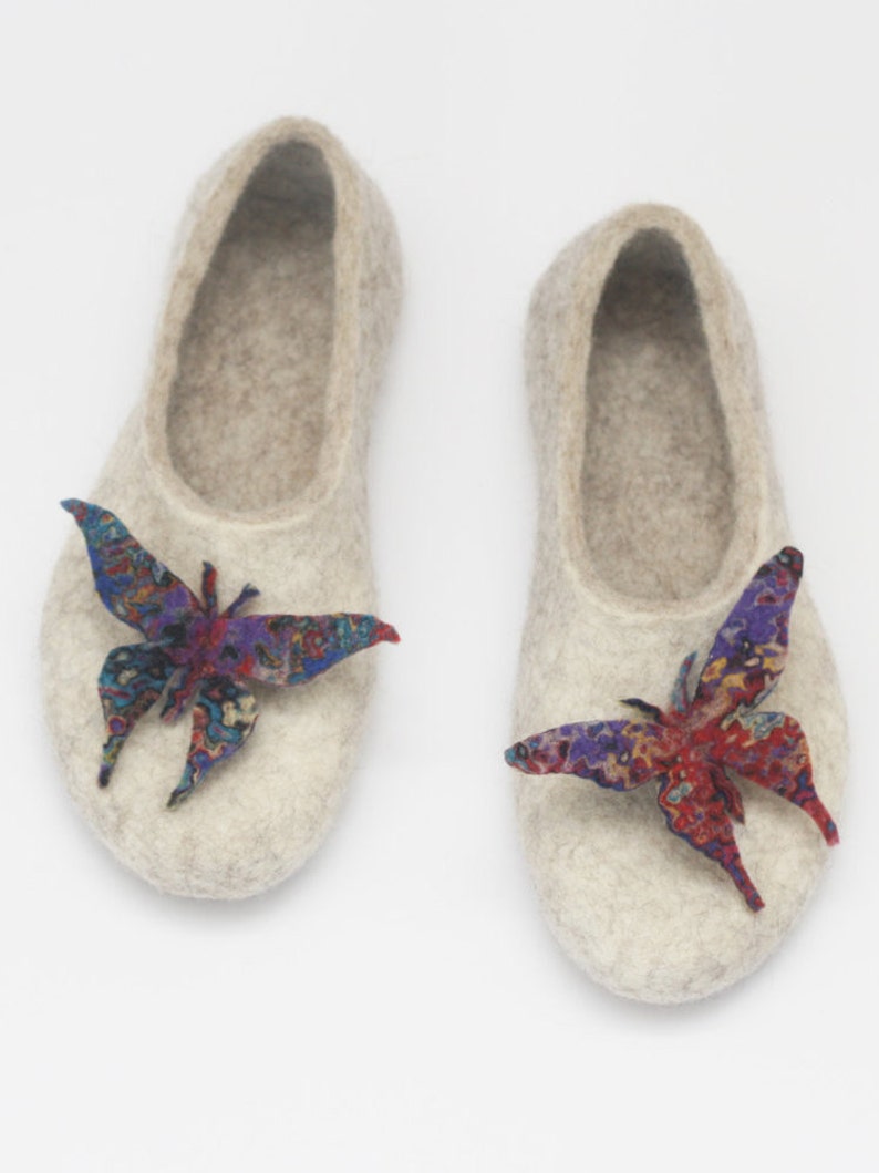 Felted slippers for women with felted butterflies image 5