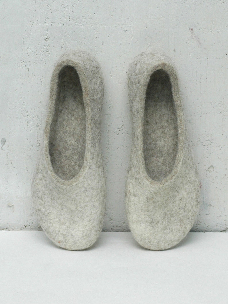 Felted slippers for women Home shoes in charcoal grey or beige colors image 1