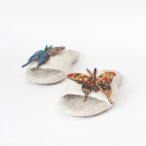 Felted slippers for women slip in slippers with colorful butterflies image 6