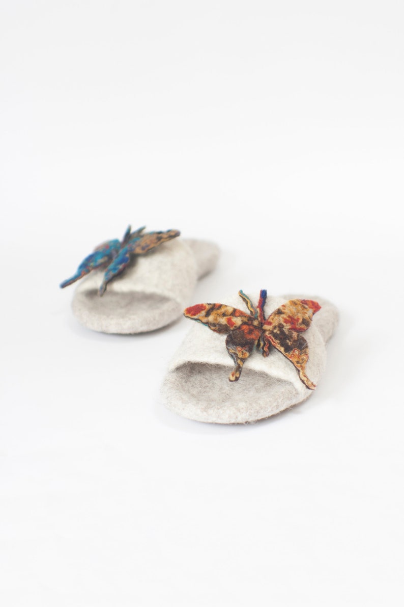 Felted slippers for women slip in slippers with colorful butterflies image 6