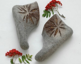 Felted booties for women - Women slippers in grey and brown shades