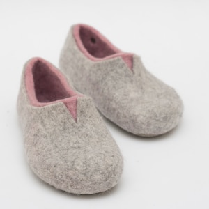 Felted slippers for women natural and colourful woollen clogs for home image 1