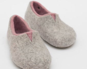 Felted slippers for women - natural and colourful woollen clogs for home