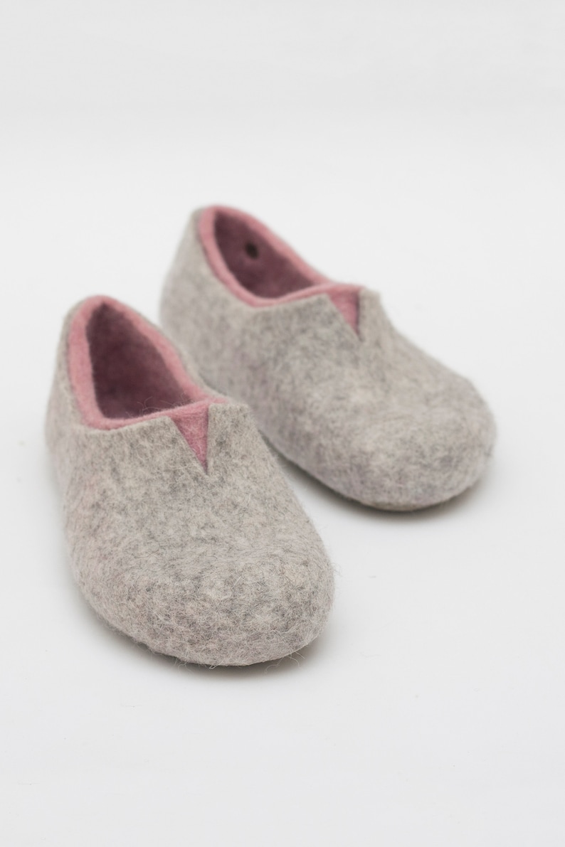 Felted slippers for women natural and colourful woollen clogs for home image 1