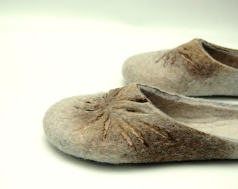 Felted slippers for women - boiled wool home shoes with rubber or latex soles