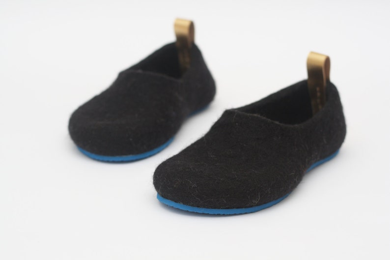 Black Felted Slippers for Women Made of Boiled Wool Decorated - Etsy