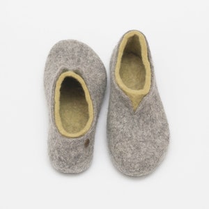 Felted slippers for women lovely natural women's house shoes in colors of olive green and grey image 2